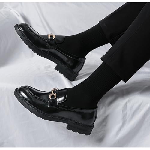 Men's Leather Platform Slip-On Metal Buckle Loafers Fashion Breathable Non-Slip Lug Sole Slip-On Casual Dress Shoes for Business Party Prom4