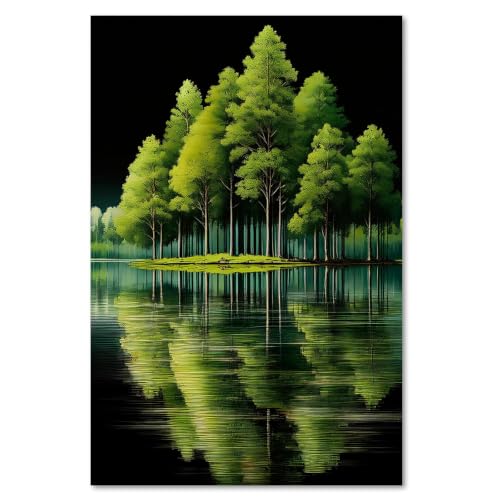 Lienzo de árboles verdes modernos e isla decorativa en formato de 40 x 50 cm