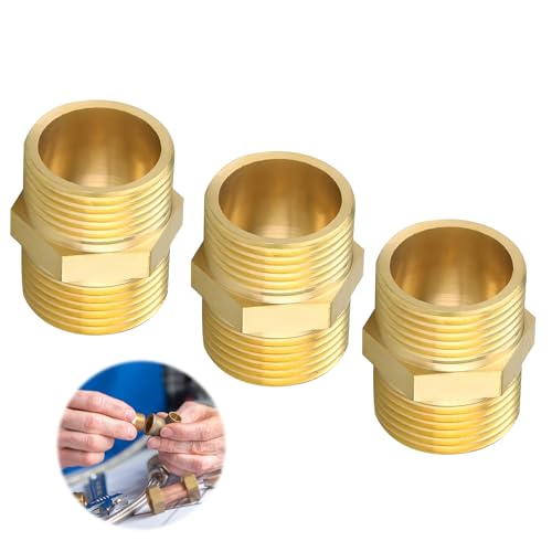 3 Piezas Machón Reducido de Latón, 3/8 Pulgada Latón Macho Hex Nipple Fitting Doble Rosca Boquilla Reductora Boquilla Doble Latóns para Conexión de Tubería Sistemas de Calefacción y Agua