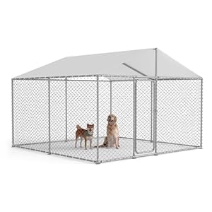 Heavy Duty Outdoor Dog Kennel with Waterproof Cover, UV-Resistant Roof, and Secure Locking Mechanism for Large Dogs, Durable Metal Enclosure for All Weather Conditions (120x120x84IN)