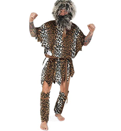 KarnevalsTeufel Neandertal Unisex-Kostüm Longshirt, Gürtel, Stulpen und Knochen Steinzeit Karneval