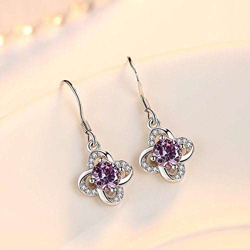 Diamond Dangle Earrings for Women Trendy, Rhinestone Drop Chandelier Earrings, 925 Silver Purple Amethyst Created Sapphire Four Leaf Clover Tassel Fashion Earrings for Chrismas Gifts - Image 7