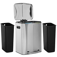 BLKMTY 10 Gallon Trash Can 45L Dual Trash Can Kitchen Stainless Steel Garbage Can Pedal Recycle Bins with Lid Inner Bucket Rubbish Bin for Home Office Garbage Container, Sliver