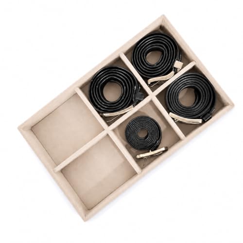 Image of 6 Slot Belt Organizer Tray for Men, Cream | Stackable tray keeps formal, casual and leather belts arranged neatly in wardrobe, closet, drawer, dresser or dressing table