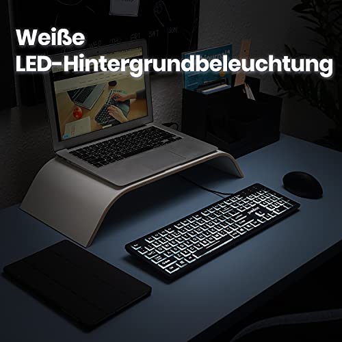 Perixx Periboard-317, Kabelgebundene Tastatur mit weißer LED Hintergrundbeleuchtung, Große Druckbuchstaben, Vollformat, Deutsches QWERTZ Layout – Bild 6