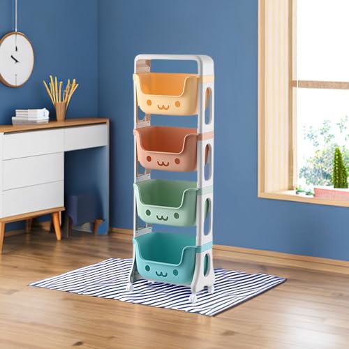おもちゃ収納ワゴン おもちゃ棚 おもちゃ箱 絵本棚 おもちゃ収納ラック 収納ボックス 小物収納 大容量 収納カート おしゃれ 可愛い 25*39*123cm キャスター付き ストッパー付き 蓋付き 四段