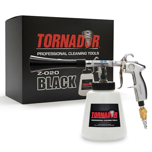 Tornador Black Z-020 Car Detailing Tool Includes 32oz Reservoir | Professional High-Pressure Cleaning Gun for Auto Interiors | Adjustable Air Regulator | Low Noise & Air Consumption | Durable Design