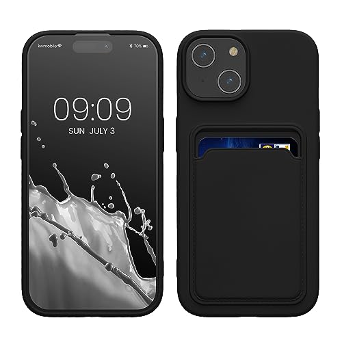 kwmobile Case Compatible with iPhone 15 Case - TPU Phone Cover with Credit Card Holder - Black