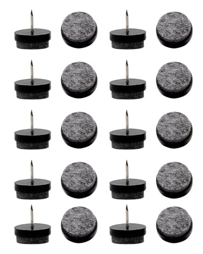 KGDUYC 20 Piezas Tornillos Deslizantes de Fieltro, 22 mm Fieltro Deslizante para Sillas, Clavos Deslizantes de Fieltro Protectores de Piernas de Sillas para Muebles Sillas Suelos de Madera (Negro)