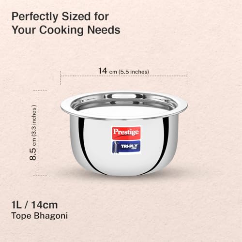 Image of Prestige 14cm /1L Tri-Ply Stainless Steel Tope with Lid|Gas and Induction Compatible| Even Heat Distribution|Strong and Durable| 5 Years Warranty