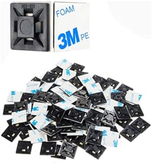 200 PCS 1/2inch Black 3M Back-Glue Self Adhesive Cable Zip Tie Mounts Wire Cable Clips Holders Management Anchors Organizer Holders Squares (HS-100)