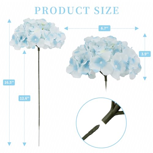 10 pcs Hydrangea Artificial Flowers, Silk Artificial Hydrangea Head with Stem Hydrangea for Bridal Wedding Baby Shower Home Party Decoration (Lake Blue) image 4