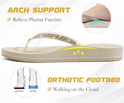 Image of KuaiLu Women's Rhinestone Flip Flops Arch Support Yoga Mat Cushion Sandals