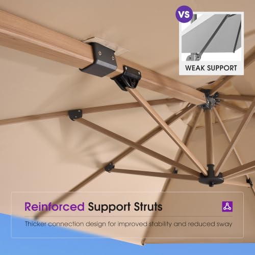 Image of PURPLE LEAF Patio Umbrella 9' x 12' 360 Rotation, Wood Grain, Beige