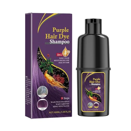 Instant Hair Dye Shampoo 3 En 1, Champú de Color Para el Cabello Instantáneo, Hair Color, Champú Color Tinte Pelo Barba Champu Canas Instantáneo, Colores naturales, Unisex（Purple）