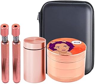 Herb Grinder Set, Spespo Spice Grinder Metal Zinc Alloy 4 Piece 2.0 inch(5cm) Pink Cat Girl Pattern with Metal Pipes and Sealed Jar and Portable Case, Grinder Gift Set for Lady and Women
