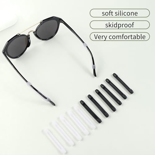 16 Pairs Soft Silicone Temple Tip Grips for Glasses, Anti Slip Glasses Ear Grips Elastic Comfort Eyewear Spectacle Stay Compatible Sunglasses Reading Glasses for Sport, Study