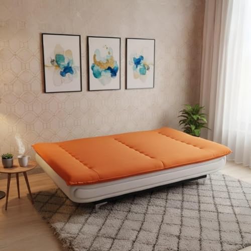 Image of Torque Siesta 3 Seater Sofa Cum Bed for Living Room & Bedroom | Premium Orange Suede Fabric Foldable Sofa Bed | 6 x 4 Ft Sleeping Sofa | Space Saving Convertible Couch for Home & Guests