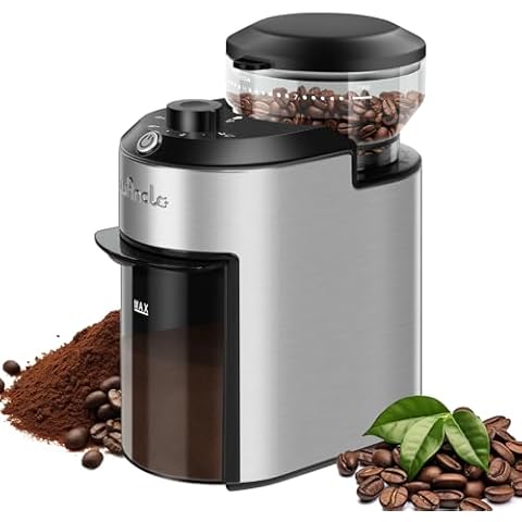 Wancle Burr Coffee Grinder Flat Burr Coffee Grinder 200W with 28 Grind Settings, Overheat Protection, 2-12 Cup Capacity, Compact Design for Easy Storage, Stainless Steel Cover