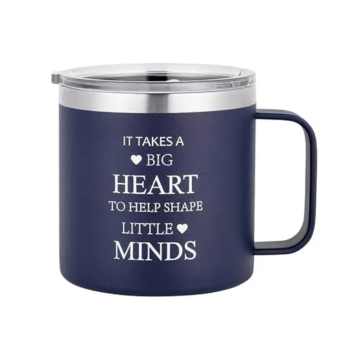It Takes A Big Heart To Help Shape Little Minds Teacher Appreciation Gifts Stainless Steel Coffee Mug Cup With Handle, 14 Oz Double Wall Vacuum Insulated Tumbler With Lid Christmas Gift For Teacher #TOP29