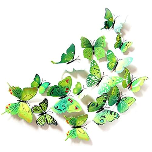 Somotersea 24PCS 3D Butterfly Wall Decal Removable Refrigerator Magnets Stickers Decor for Kids Room Decoration Home and Bedroom Art Mural Green