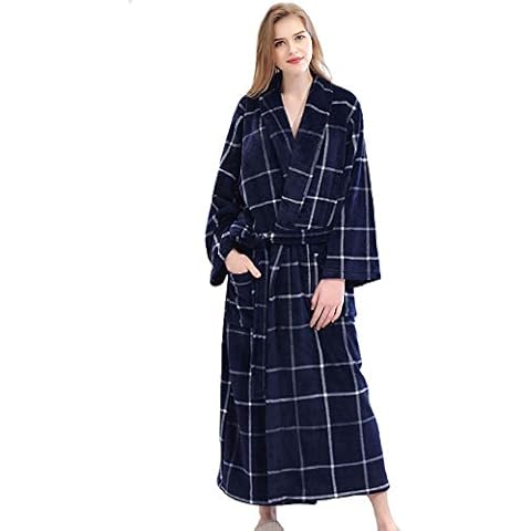 TIANNBU Ladies Collared Dressing Gown Thick Bath Robe Soft Housecoat with Ppckets,Blue L Cover