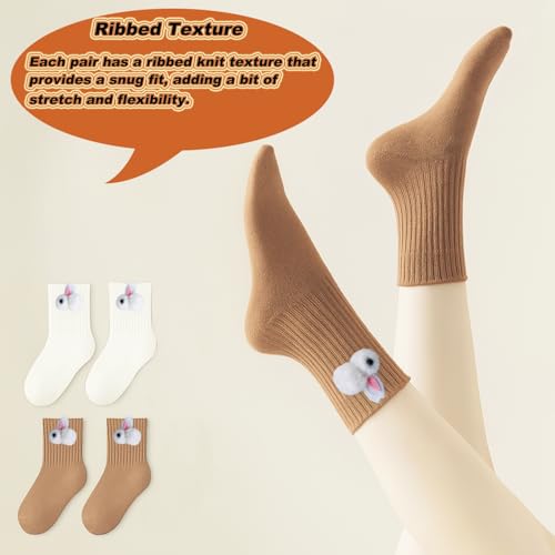 Image of 3 Pairs Women Cotton Crew Socks Animal Socks Cute Emulation Rabbit Decoration Women Casual Crew Sock