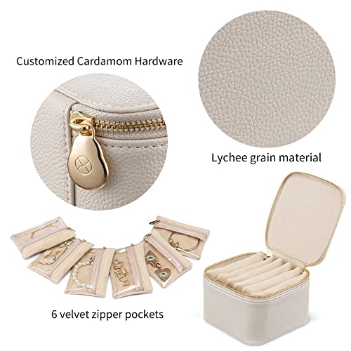 Vlando-Small-Jewelry-Box-OrganizerTravel-Jewelry-Storage-with-6-Velvet-Jewelry-Zipper-PocketsPremium-Petal-Hardware-Jewelry-Case-for-Women-Girls-Christmas-New-Years-Giftswhite