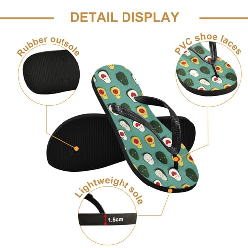 Flip Flop Sandals Avocado Cartoon Print for Women Men Beach Outdoor XS3