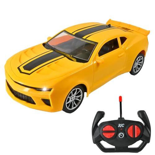 Image of Zila products Toy Remote Control Rechargeable Sports Car for Kid with Led Lights, High Speed yellow color Rc Car, Big Size Toy for 3-10 Years Old Kids, USB Charging battery,m 1:16 Scale racing car.