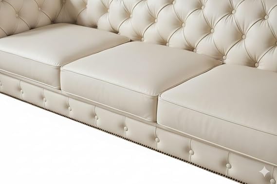 Image of A to Z Furniture Classic 3+2=5 Seater Sofa Set Luxury Chesterfield Leatherette Sofa in for Home Living Room & Office (3+2=5 Seater Sofa Beige)