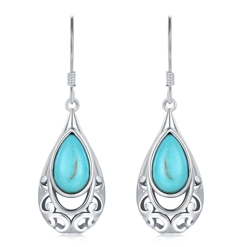 Silver Teardrop Turquoise Dangle Earrings for Women Hypoallergenic Boho Dangling Cubic Zirconia Turquoise Earring Western Jewerly