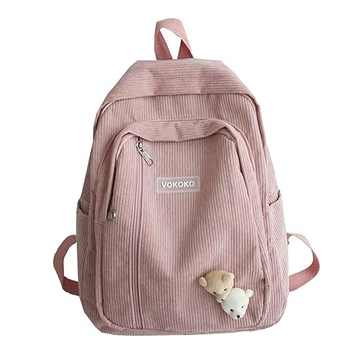 Sac à dos cartable en velours côtelé stripe mignon résistant pour étudiante active