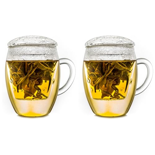Creano 2er-Set All-in-One TeeGläser mit Filter und Deckel im praktischen, ein idealer Teebereiter | 400ml