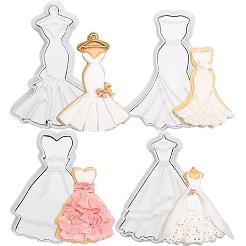 Flycalf Dress Cookie Cutters Set with 3D Stamper Baking Molds Cake Decoration for DIY Biscuit Cutter Kitchen 4PC PLA for Kids 3.5" Holiday Birthday Party Cover