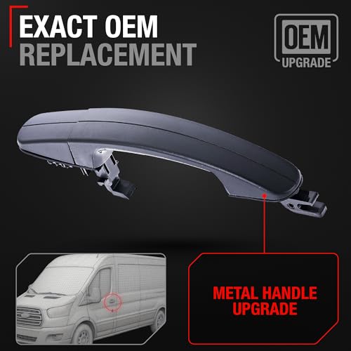 Image of T1A Exterior Rear Passenger Sliding Door Handle Replacement Upgraded Metal - Compatible with 2015-2023 Ford Transit - Textured Black, Plastic - OEM BK2Z-6126604-A, BK2Z-61218B08-A, 97699