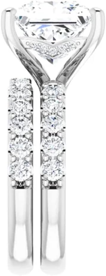 4 CT Princess Cut VVS1 Colorless Moissanite Engagement Ring Set, Wedding/Bridal Ring Set, Sterling Silver Vintage Antique Anniversary Promise Ring Set Gift for Her