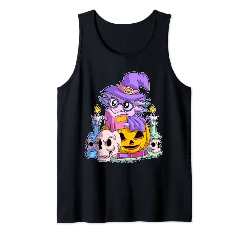 Kawaii Pastel Goth Axolotl Bruja Calabaza Halloween Camiseta sin Mangas