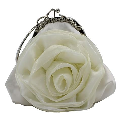 kingluck Silk Flower Slot Pocket Hasp Totes Frame Women Flower Evening Handbags/Clutches In Wedding Handbag (white) Cover