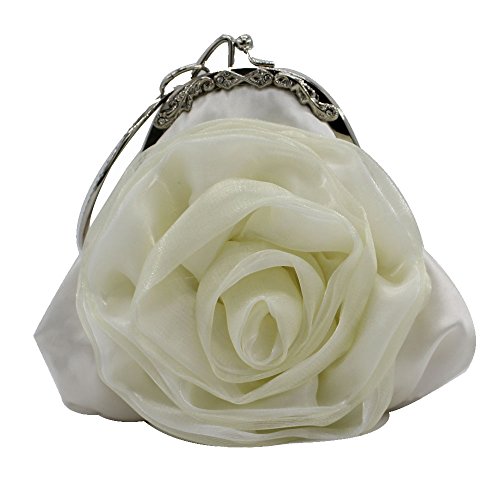 Kingluck Silk Flower Slot Pocket Hasp Totes Frame Women Kingluck Flower Evening Handbags/Clutches In Wedding Handbag (white)