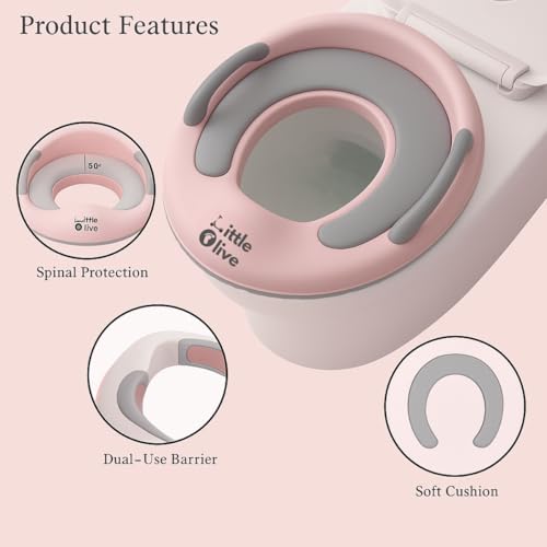 Image of Little Olive Baby Potty Seat with Backrest and Splash Guard | Soft Cushioned Toilet Trainer for Kids | Ergonomic Training Potty Chair for Toddlers | Pink
