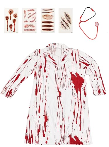 [マドルガーダ] ゾンビドクター ゾンビ 医者 血まみれ ハロウィン コスチューム （制服 ＋ 聴診器 ＋ 傷シール） 3点セット メンズ フリーサイズ S744のサムネイル