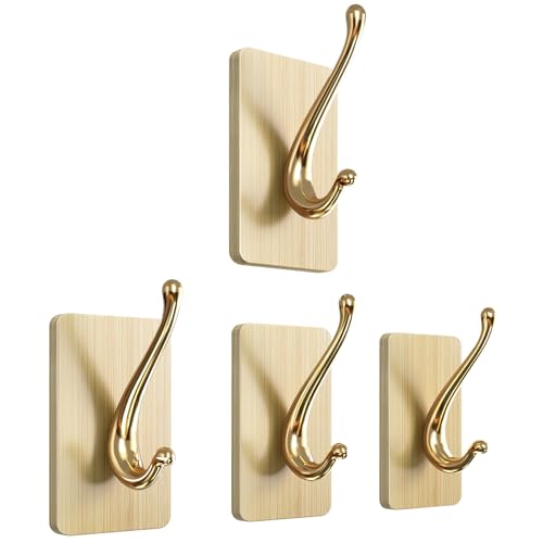 KINGXBAR Luxury Adhesive Wood Wall Hooks, Heavy Duty Towel Hooks