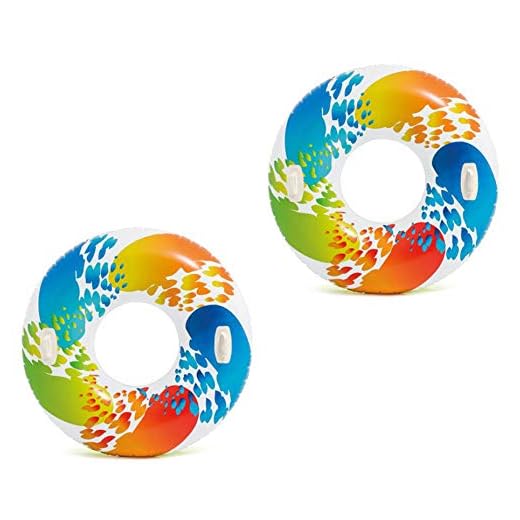 Intex 58202EP Inflatable 47 Inch Colorful Adult Whirl Tube Swimming Pool Raft Float w/Carry Handles and Repair Kit, Color and Style May Vary (2 Pack)
