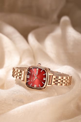 Image of Giordano Elegant Square Rose Gold Watch for Women - Crystal & Roman Hour Markers, Day-Date Display, Stainless Steel Strap