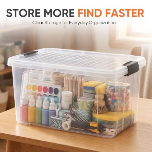 Image of Superio 14.7 Quart Clear Plastic Storage Boxes with Lids, Stackable Organizer Containers, BPA-Free Storage Bins for Home, Office, School & Dorm, 5 Pack
