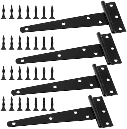 HOTUT T-Scharniere Schwerlast, 4 Stück 150mm Scharniere Klappbar T-Förmige mit 28 Stück Schrauben, Dreieck Türscharniere Verzinkt für Schuppentüren, Gartentüren, Fenster