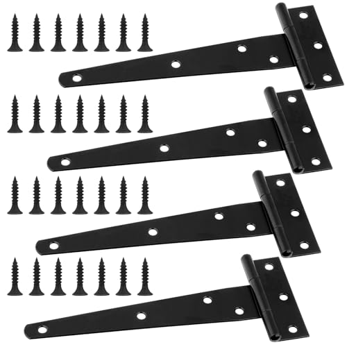 HOTUT T-Hinges Heavy Duty, 4 Pieces 150 mm Hinges Foldable T-Shaped with 28 Pieces Screws, Triangle Door Hinges Galvanised for Shed Doors, Garden Doors, Windows