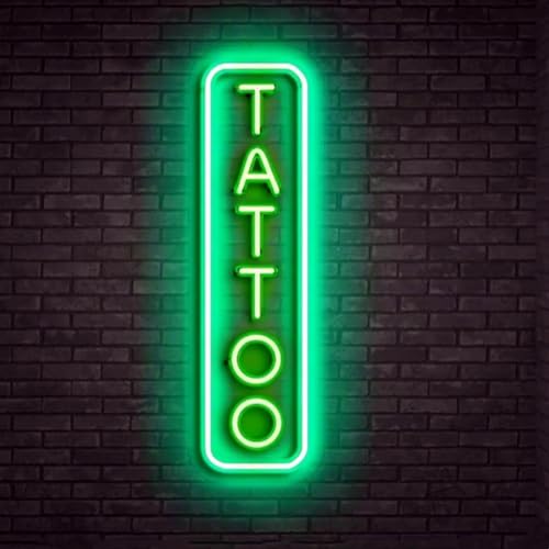 Image of Dimmable Tattoo Neon Sign,LED Reusable Neon Signs,Arylic Tattoo Shop Sign with Dimmer for Tattoo Salon, Studio, Shop Plaque,Tattoo Gifts for Friends,17x6in(Green)