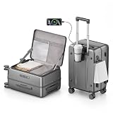 ISLAND ELEPHANT 20 Inch Carry On Luggage with Cup Holder and USB Port, Top Opening Hard Shell Suitcase with TSA Lock, Spinner Wheels, Airline Approved Lightweight, Woman Men Gifts-Grey